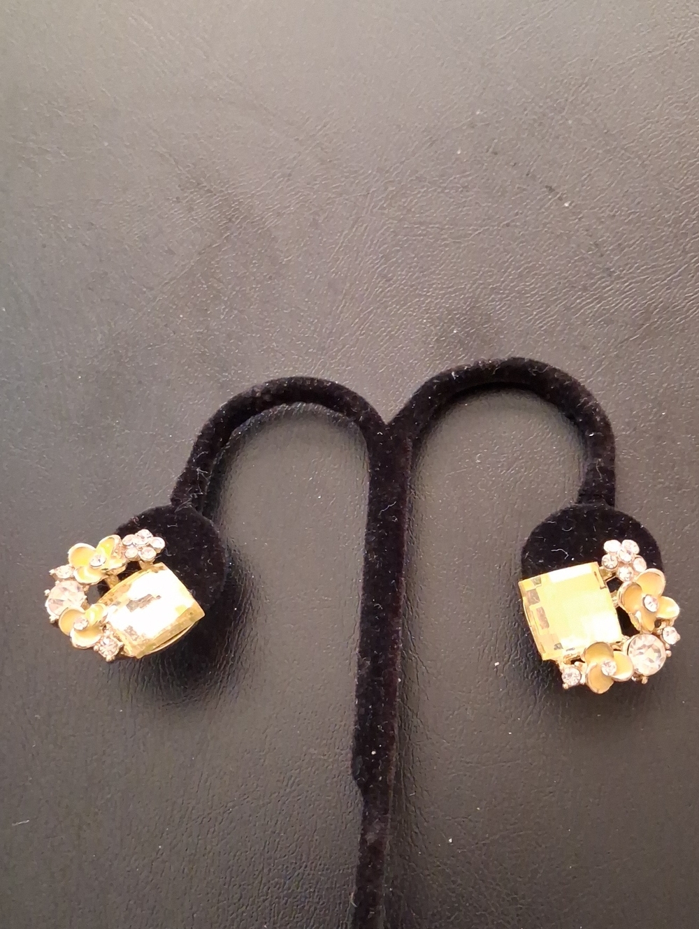 Gold Floral Crystal Earrings - Yellow